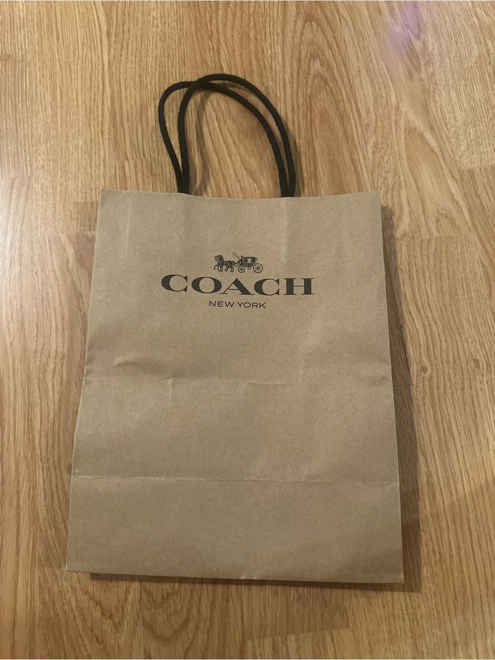 COACH Brown Paper Tote Bag with Black Handles